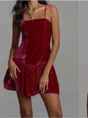 Anthropologie Maeve Pink Drop Waist Velvet Mini Dress